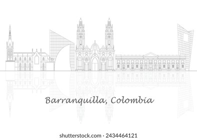 Outline Skyline panorama of city of Barranquilla, Colombia - vector illustration