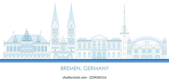 Panorama Skyline de la ciudad de Bremen, Alemania - ilustración vectorial