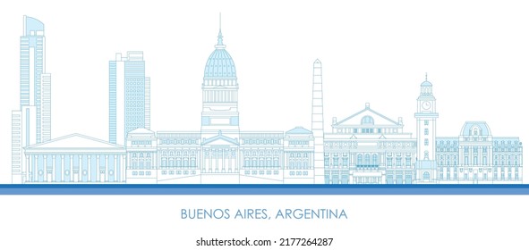 Outline Skyline panorama of city of Buenos Aires, Argentina - vector illustration