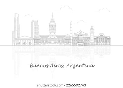 Outline Skyline panorama of city of Buenos Aires, Argentina - vector illustration