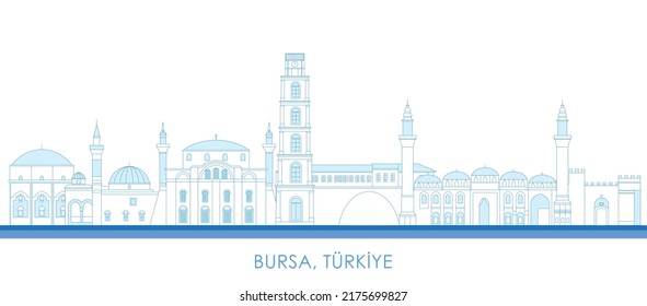 Panorama Skyline de la ciudad de Bursa, Turkiye - ilustración vectorial