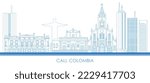 Outline Skyline panorama of city of Cali, Colombia - vector illustration