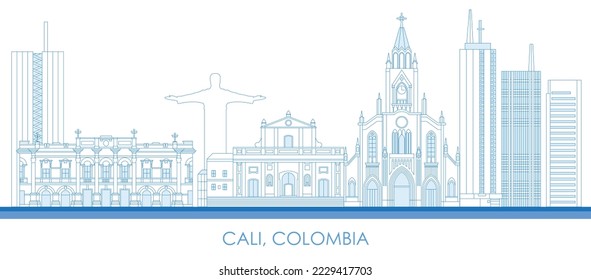 Outline Skyline panorama of city of Cali, Colombia - vector illustration