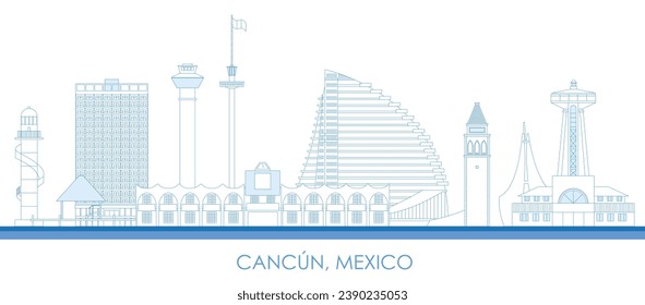 Outline Skyline panorama of city of Cancun, Mexico - vector illustration