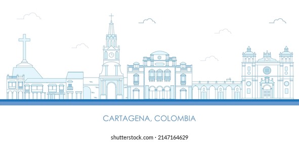 Skyline-Panorama der Stadt Cartagena, Kolumbien - Vektorgrafik
