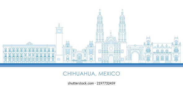 Outline Skyline panorama of city of Chihuahua, Mexico - vector illustration