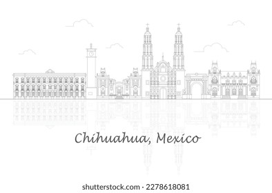 Outline Skyline panorama of city of Chihuahua, Mexico - vector illustration