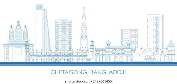 Outline Skyline panorama of city of Chittagong, Bangladesh - vector illustration