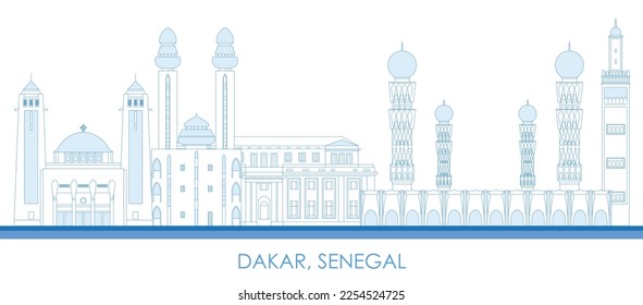 Outline Skyline panorama of city of Dakar, Senegal - vector illustration