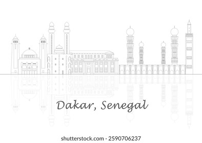 Outline Skyline panorama of city of Dakar, Senegal