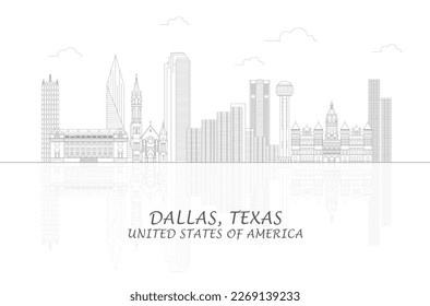 Outline Skyline panorama of city of Dallas, Texas, United States - vector illustration