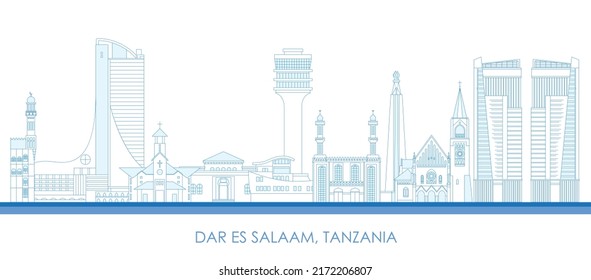 Outline Skyline panorama of city of Dar Es Salaam, Tanzania - vector illustration