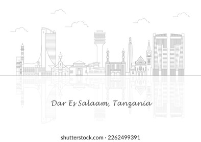 Outline Skyline panorama of city of Dar Es Salaam, Tanzania - vector illustration