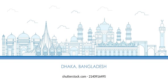 Outline Skyline panorama of city of Dhaka, Bangladesh - vector illustration