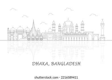 Outline Skyline panorama of city of Dhaka, Bangladesh - vector illustration