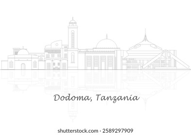 Outline Skyline panorama of city of Dodoma, Tanzania - vector illustration