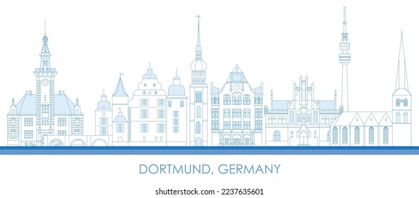 Outline Skyline panorama of city of Dortmund, Germany  - vector illustration