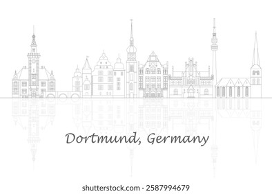 Outline Skyline panorama of city of Dortmund, Germany  - vector illustration