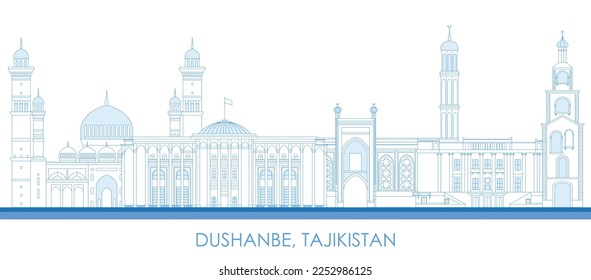 Outline Skyline panorama of city of Dushanbe, Tajikistan - vector illustration