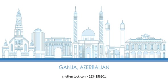 Outline Skyline panorama of city of Ganja, Azerbaijan - vector illustration