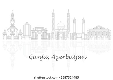 Outline Skyline panorama of city of Ganja, Azerbaijan - vector illustration