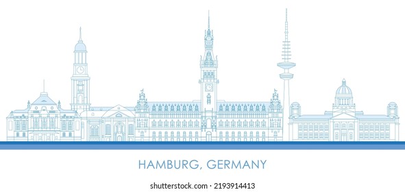 Outline Skyline panorama of city of Hamburg, Germany  - vector illustration