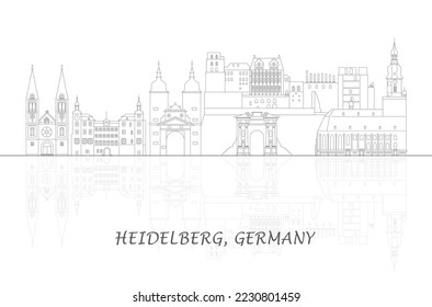 Outline Skyline panorama of city of Heidelberg, Germany - vector illustration