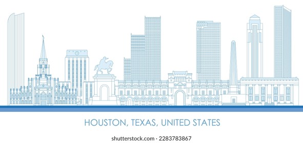 Outline Skyline panorama of city of Houston, Texas, United States - vector illustration