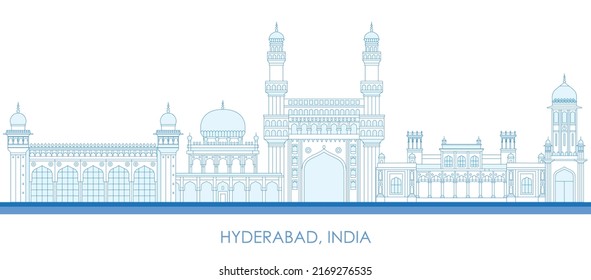 Outline Skyline panorama of city of Hyderabad, India - vector illustration