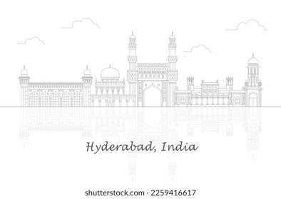 Outline Skyline panorama of city of Hyderabad, India - vector illustration