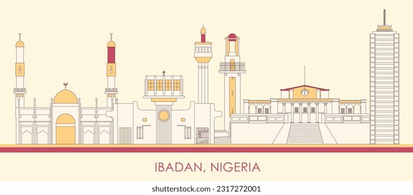 Outline Skyline panorama of city of Ibadan, Nigeria- vector illustration