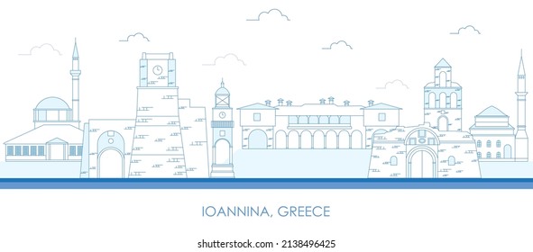 Outline Skyline panorama of city of Ioannina, Epirus, Greece - vector illustration