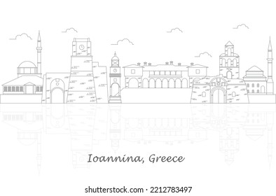 Esbozo del panorama de la ciudad de Ioannina, Epiro, Grecia - ilustración vectorial