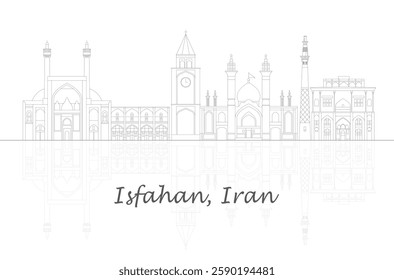 Outline Skyline panorama of city of Isfahan, Iran  - vector illustration