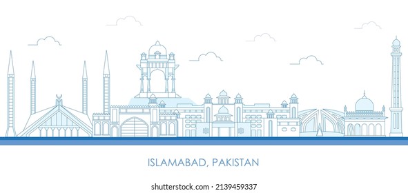 Outline Skyline panorama of city of Islamabad, Pakistan - vector illustration