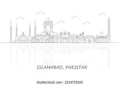 Outline Skyline panorama of city of Islamabad, Pakistan - vector illustration