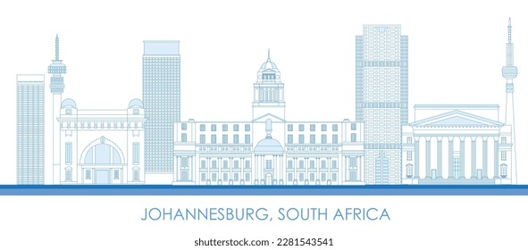 Outline Skyline panorama of city of Johannesburg, South Africa - vector illustration