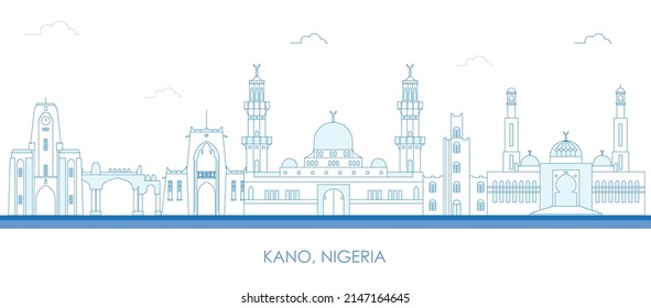 Outline Skyline panorama of city of Kano, Nigeria - vector illustration