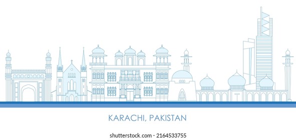 Outline Skyline panorama of city of Karachi, Pakistan - vector illustration