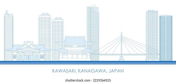 Outline Skyline panorama of city of Kawasaki, Kanagawa, Japan - vector illustration