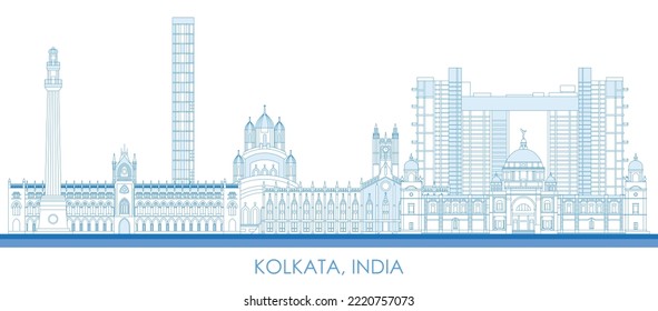 Outline Skyline panorama of city of Kolkata, India - vector illustration