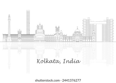 Outline Skyline panorama of city of Kolkata, India - vector illustration