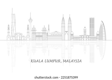 Outline Skyline panorama of city of Kuala Lumpur, Malaysia - vector illustration