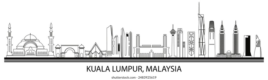 Vista panorámica de la ciudad de Kuala Lumpur, Malasia - Ilustración vectorial
