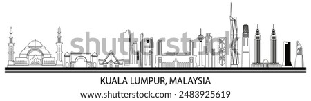 Outline Skyline panorama of city of Kuala Lumpur, Malaysia - vector illustration
