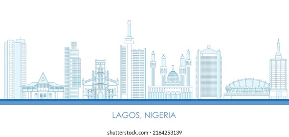 Outline Skyline panorama of city of Lagos, Nigeria - vector illustration