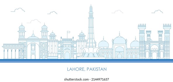 Outline Skyline Panorama Of City Of Lahore, Pakistan - Vector Illustration