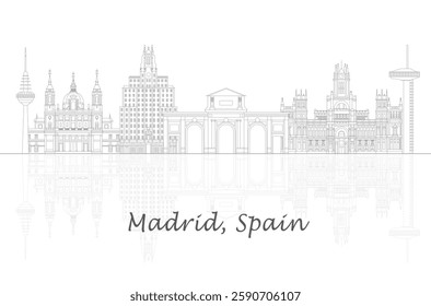 Outline Skyline panorama of city of Madrid, Spain - vector illustration