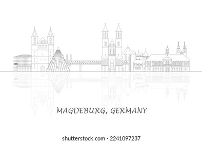 Outline Skyline panorama of city of Magdeburg, Germany - vector illustration