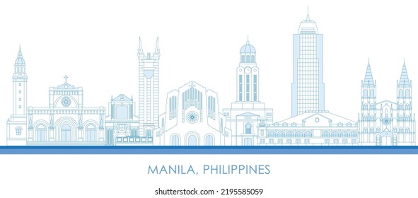 Outline Skyline panorama of city of Manila, Philippines  - vector illustration